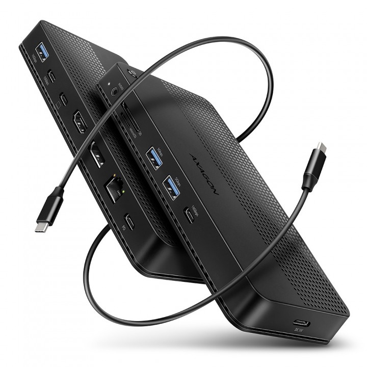 AXAGON HMC-U4 Wieloportowy hub USB 12in1, USB 4.0 40Gbps, 3x USB-A, 2x USB-C, GLAN, HDMI 8K, DP 8K, PD 100W, HQ audio 24bit, UHS II SD/microSD, 80cm USB-C ka